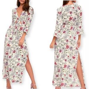 Billabong Floral Cut Out Side Slits Maxi Casual Dress Sz M